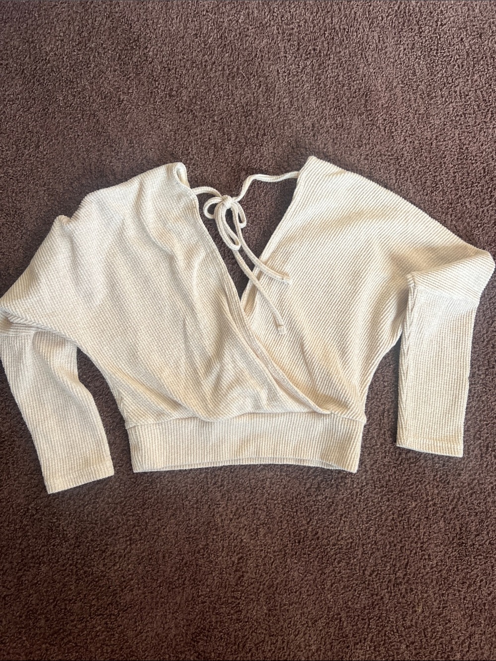 Cream Ribbed Wrap Crop Sweater - Picture 3 of 3